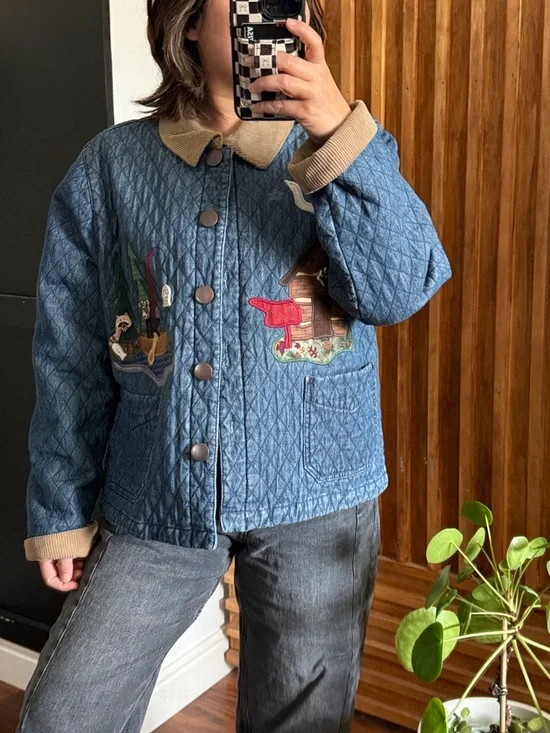 Vintage Haik's 90s Blue Quilted Button Front Chore Bear Barn Jacket. L - Picture 10 of 12